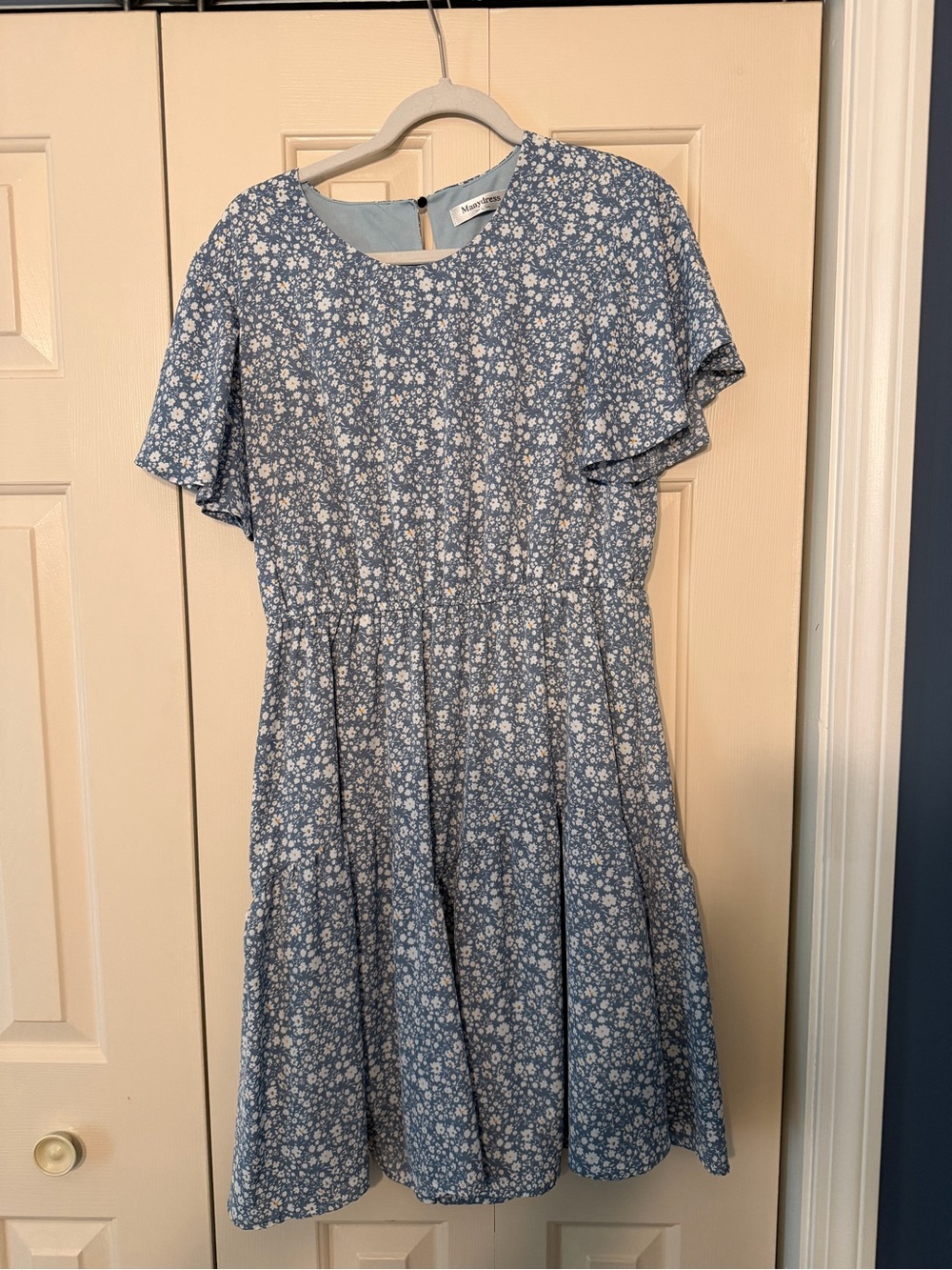 Light Blue Floral A-Line Dress